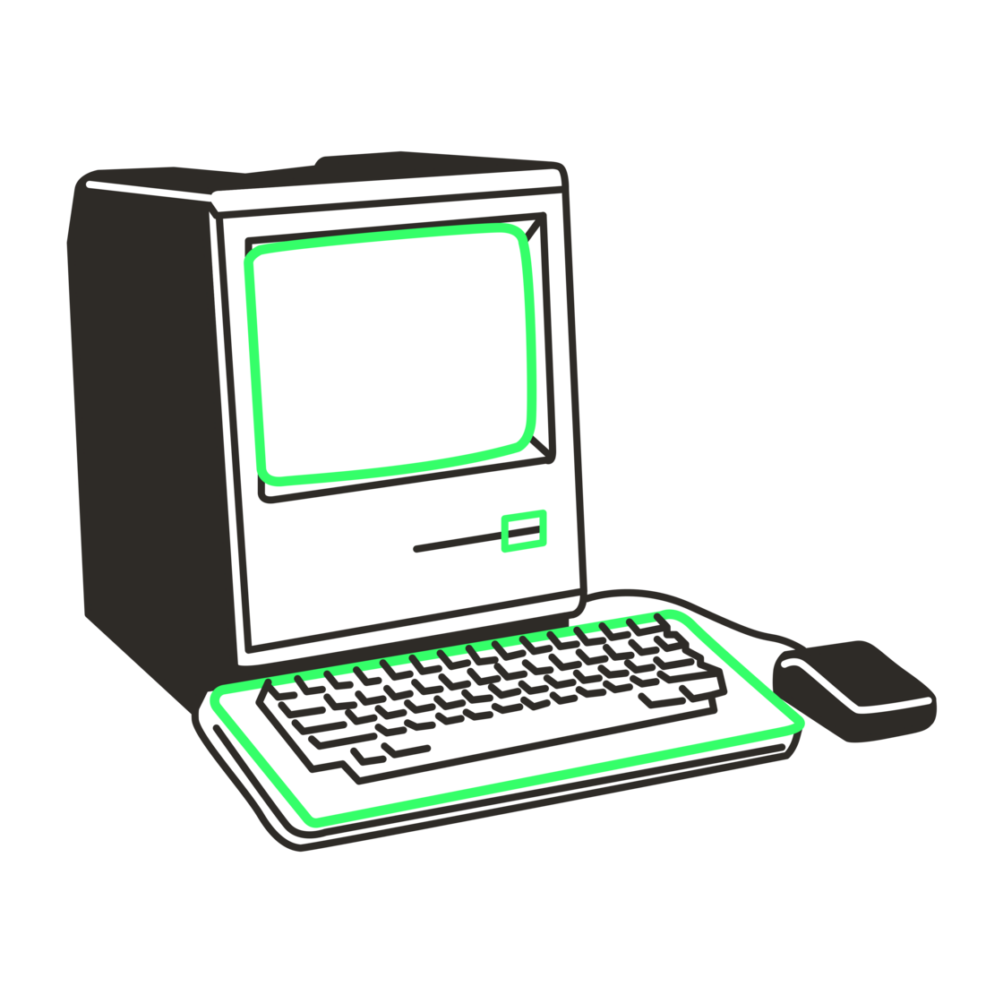 Illustration of a vintage computer workstation